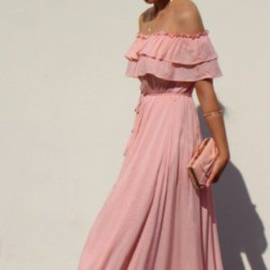 NEW Pink Ruffle Off Shoulder Maxi Dress Large